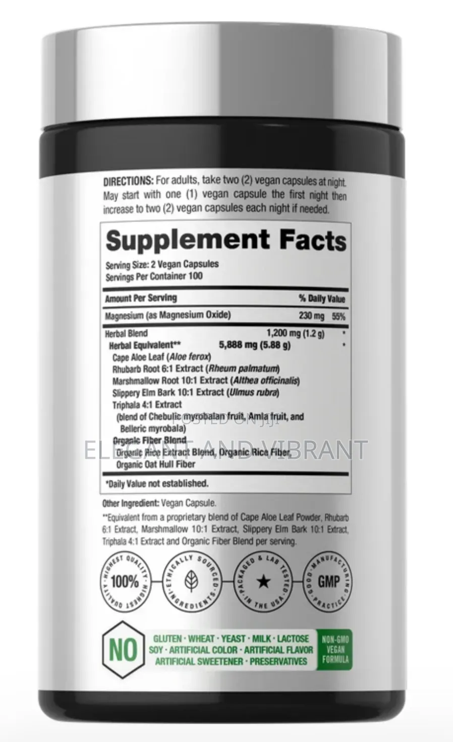 Magnesium 230mg With Aloe, Slippery Elm,Marshmallow,Amla Etc,200Caps