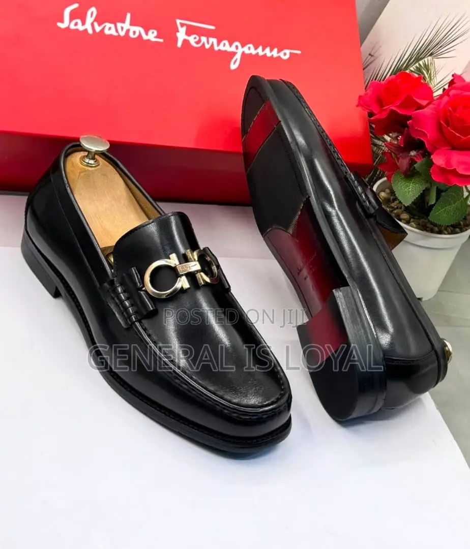 Salvatore Ferragamo Black Leather Loafers With Sf Crown