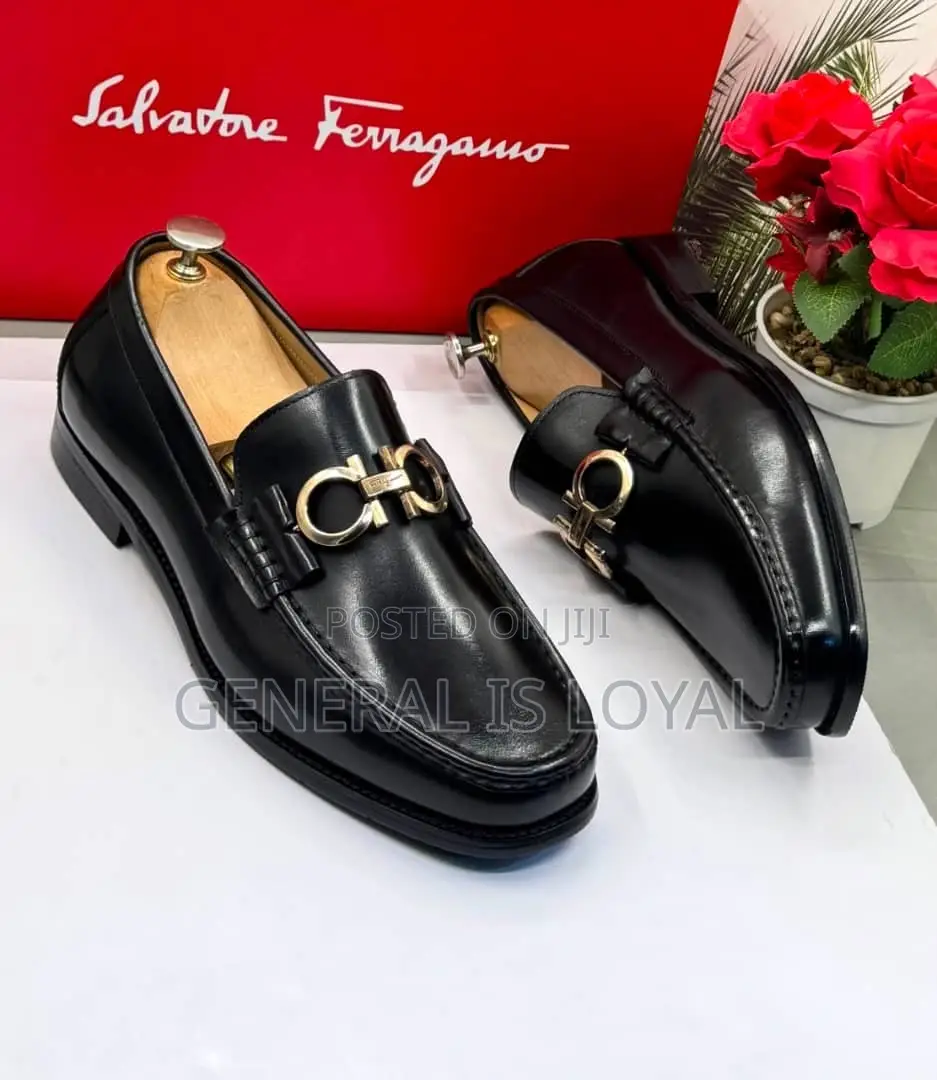 Salvatore Ferragamo Black Leather Loafers With Sf Crown