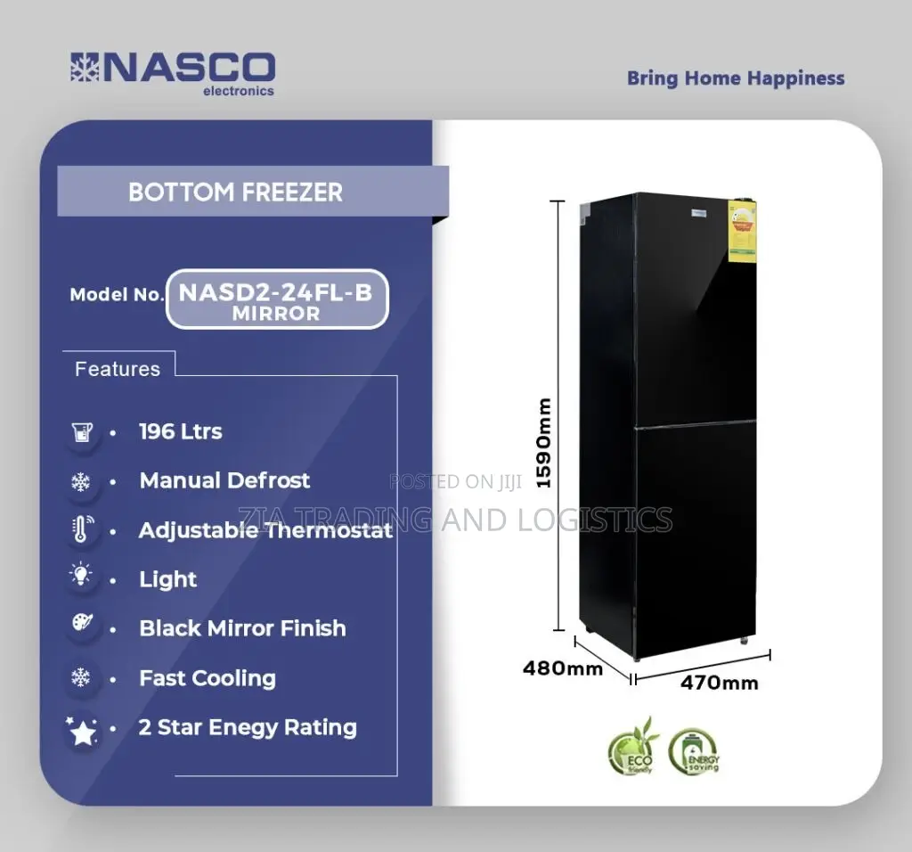 Black-Mirror Nasco 196 LTRS Bottom Mount Refrigerator (NASD2-24FL)
