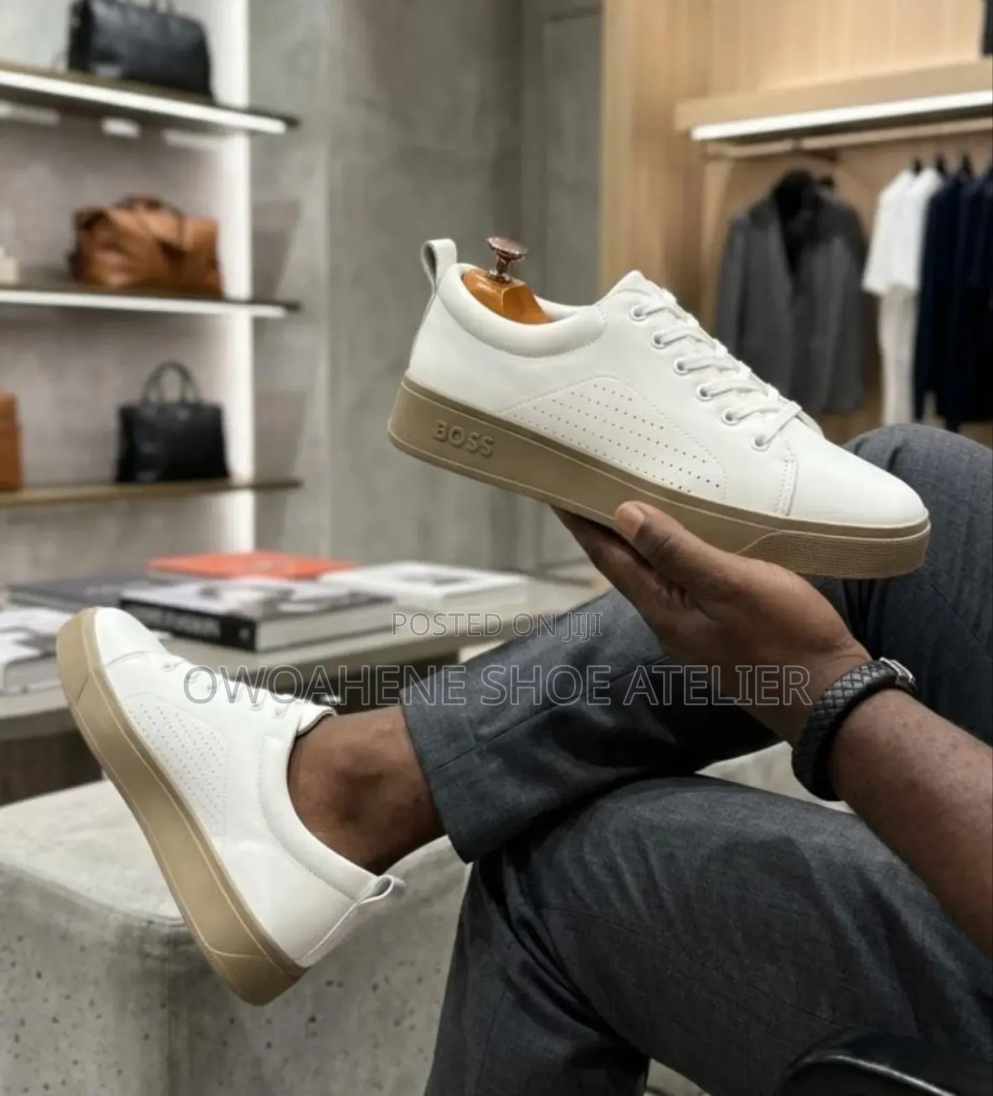 Pair of BOSS Smart Casual Low-Top Sneakers in White Leather