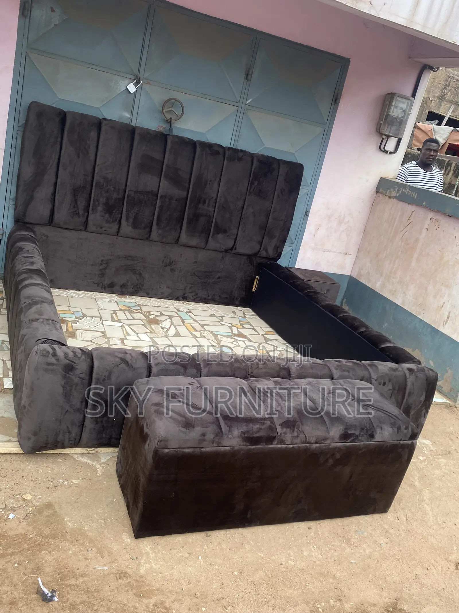 Awaken Queen Size Bed Frame With Side Drawer Ottoman