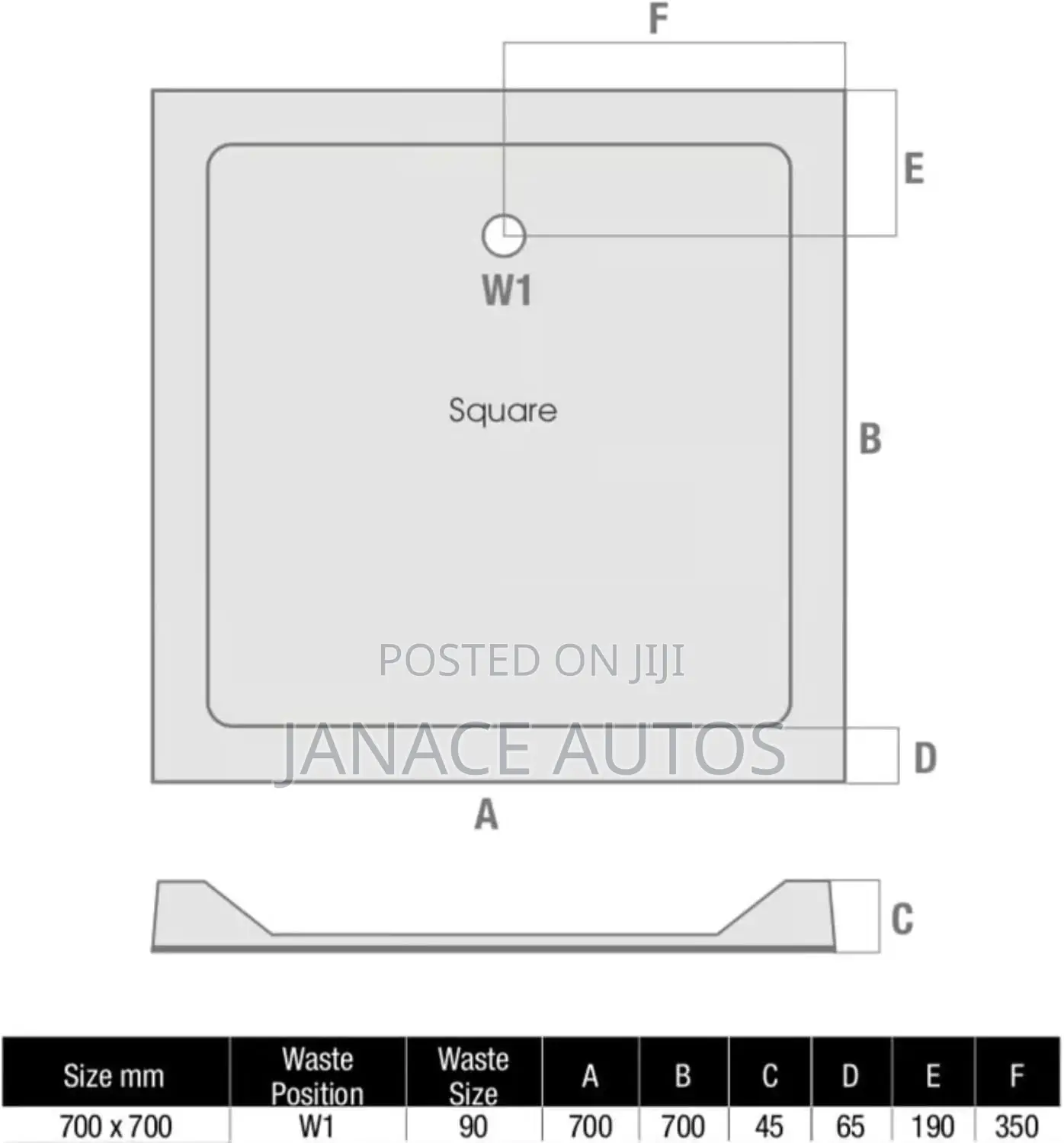 VR Bathrooms 70 X 70 X 45 Square Shower Tray