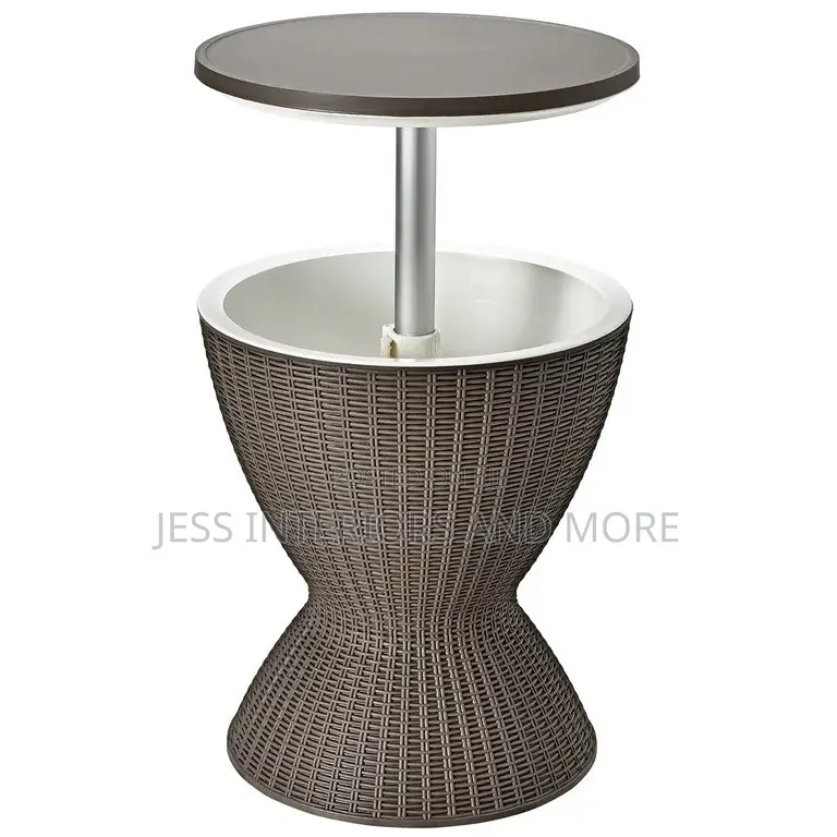 Patio Rattan Cooler Bar Table Adjust Ice Bucket Brown