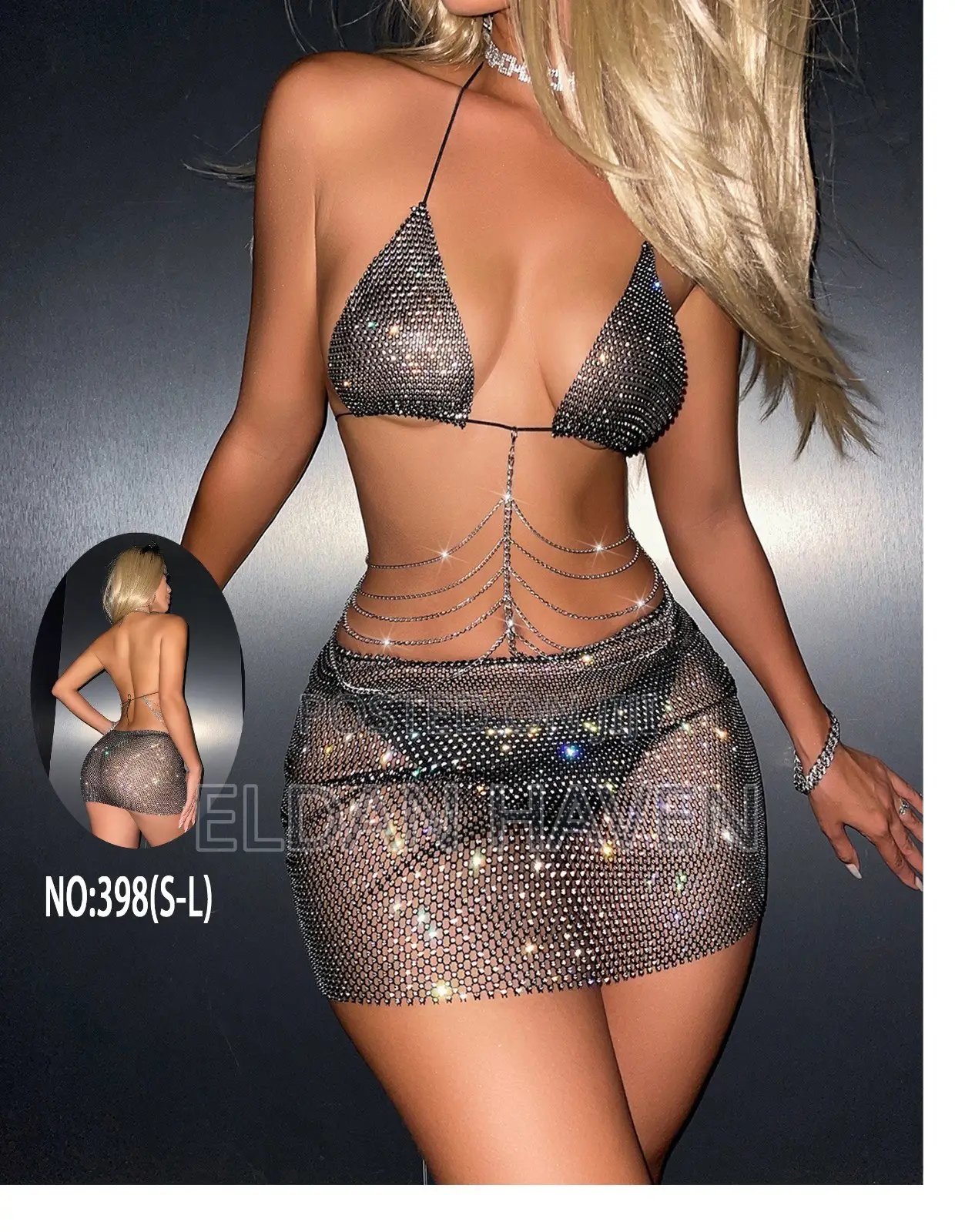 Hot Girl Trendy Full Diamond Suspender Suit