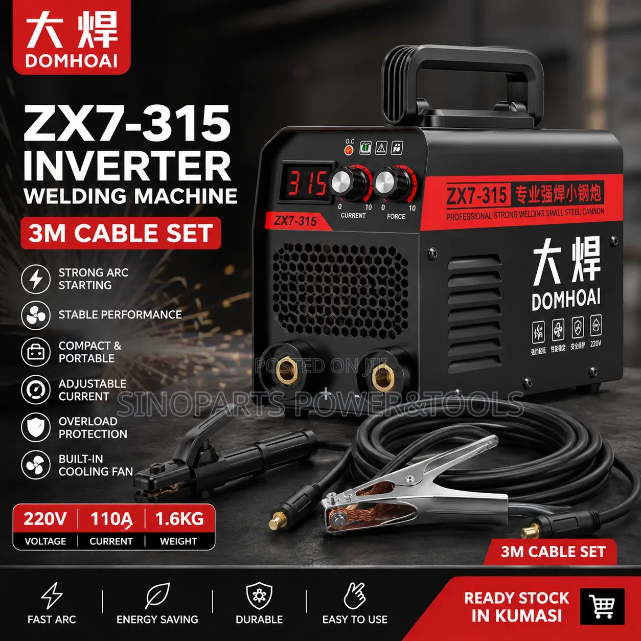 DOMHOAI ZX7-315 Portable Inverter Welding Machine 3m Cable Set