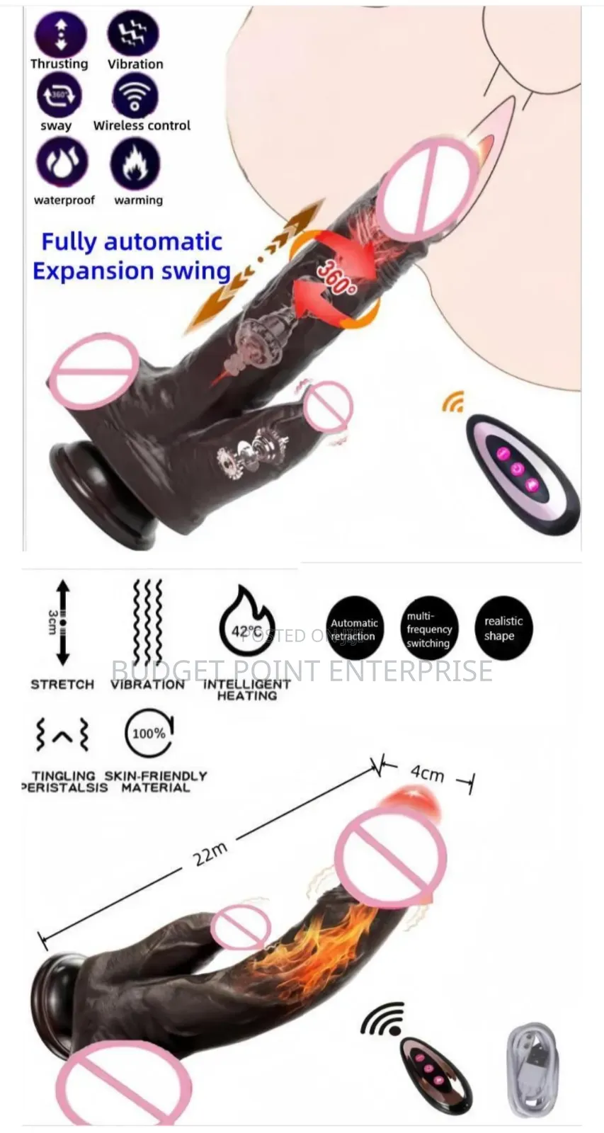 Rechargeable Realistic Silicone Vibrator Dildo 8" and Clits Stimulator