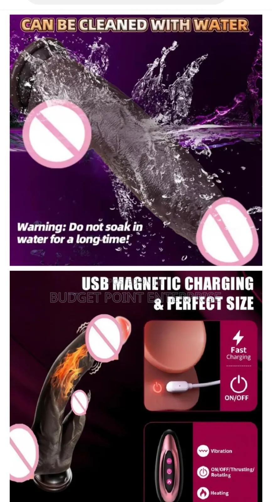 Rechargeable Realistic Silicone Vibrator Dildo 8" and Clits Stimulator