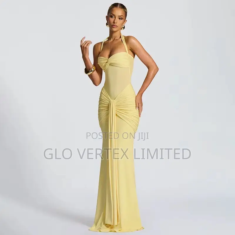 Women’s Elegant Strapless Ruched Bodycon Maxi Dress