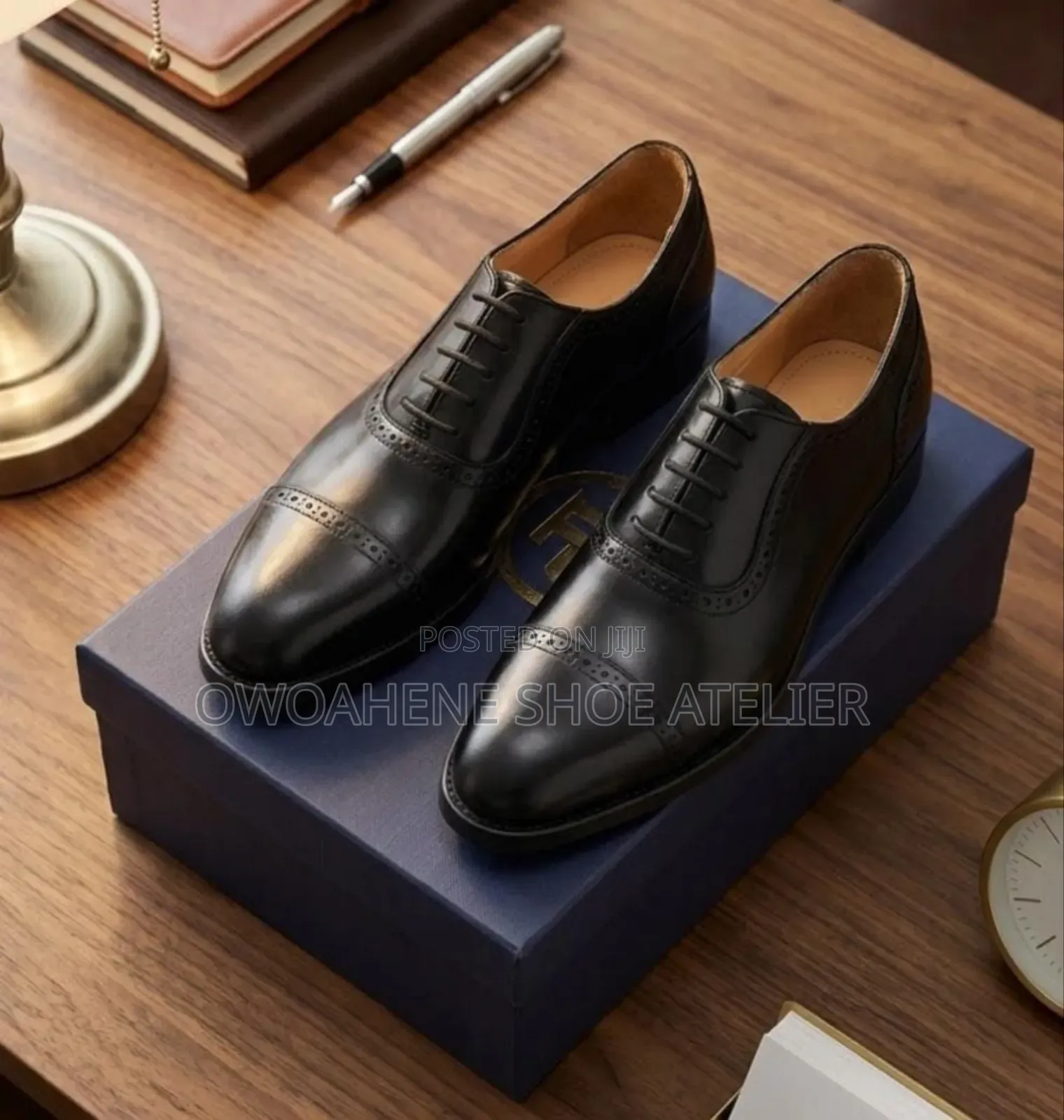 Frank Perry Men's Black Semi-Brogue Adelaide Oxford Dress Shoes