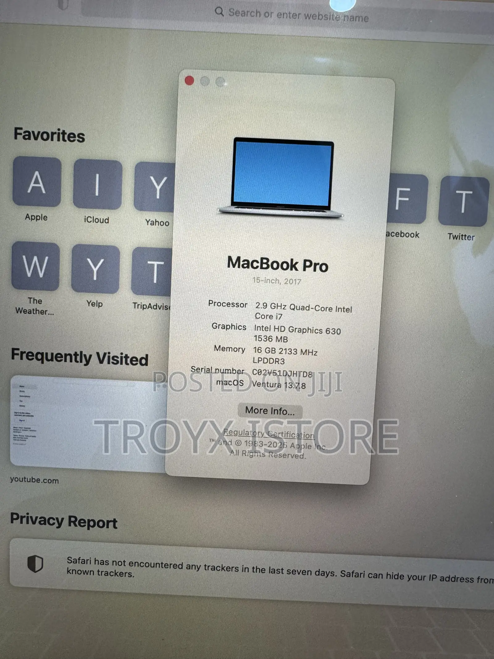 Laptop Apple MacBook Pro 2017 16GB Intel Core i7 SSD 512GB