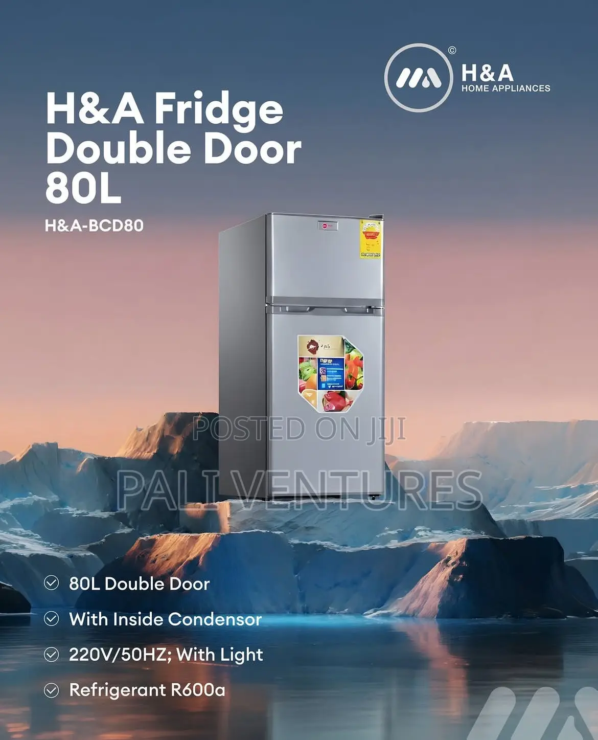 Tabletop Fridge Double Door 80L