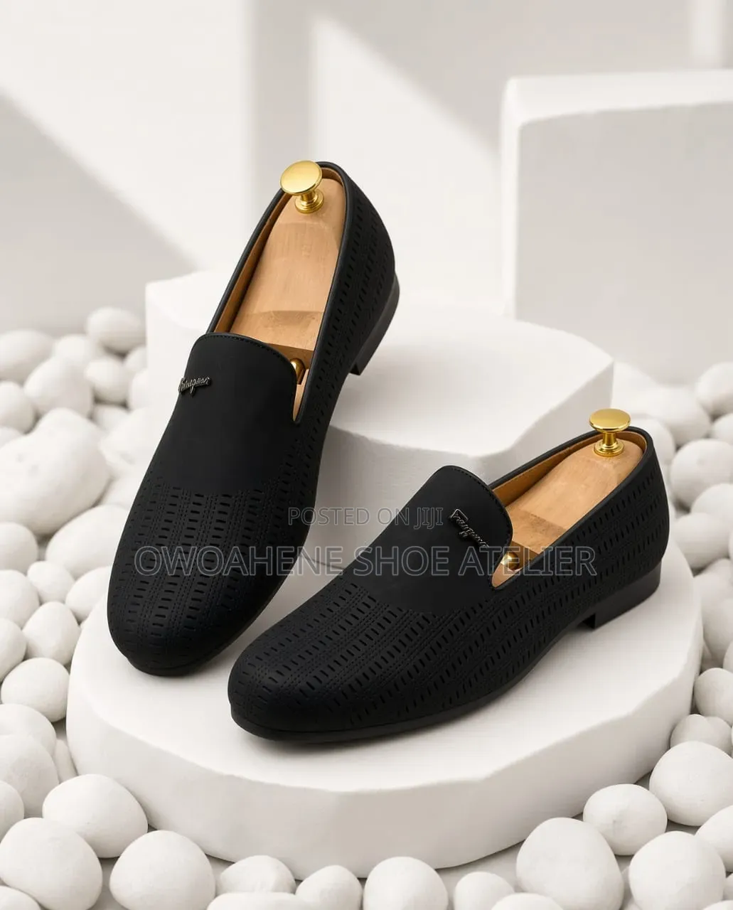 Luxury Black Perforated Leather Loafers