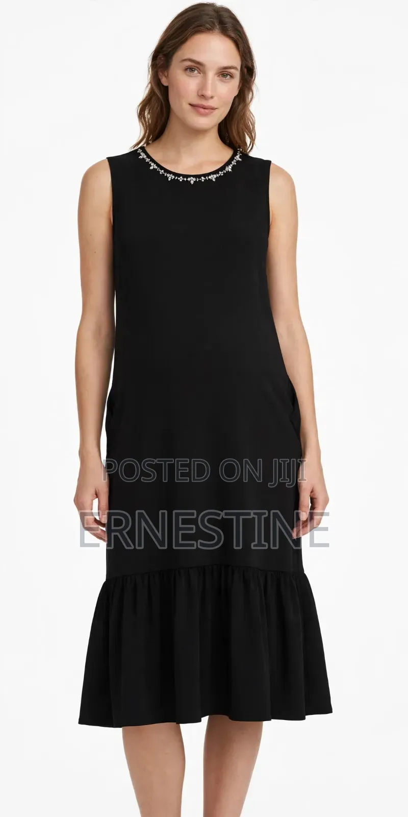 Below Knee Maternity Dress _Level Gathered With Crystal Beading.-350