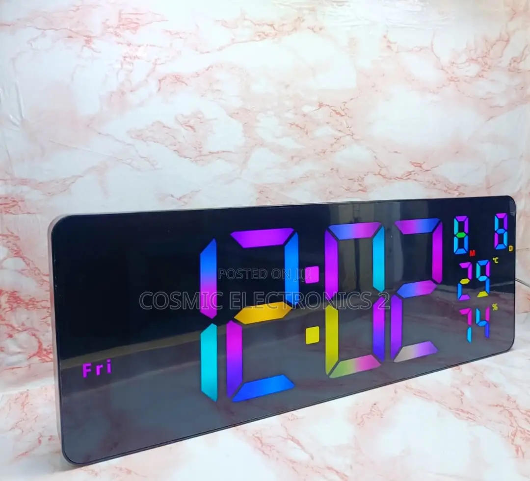 16" Premium Digital Wall-Mounted LCD Clock With Colorful Night Light