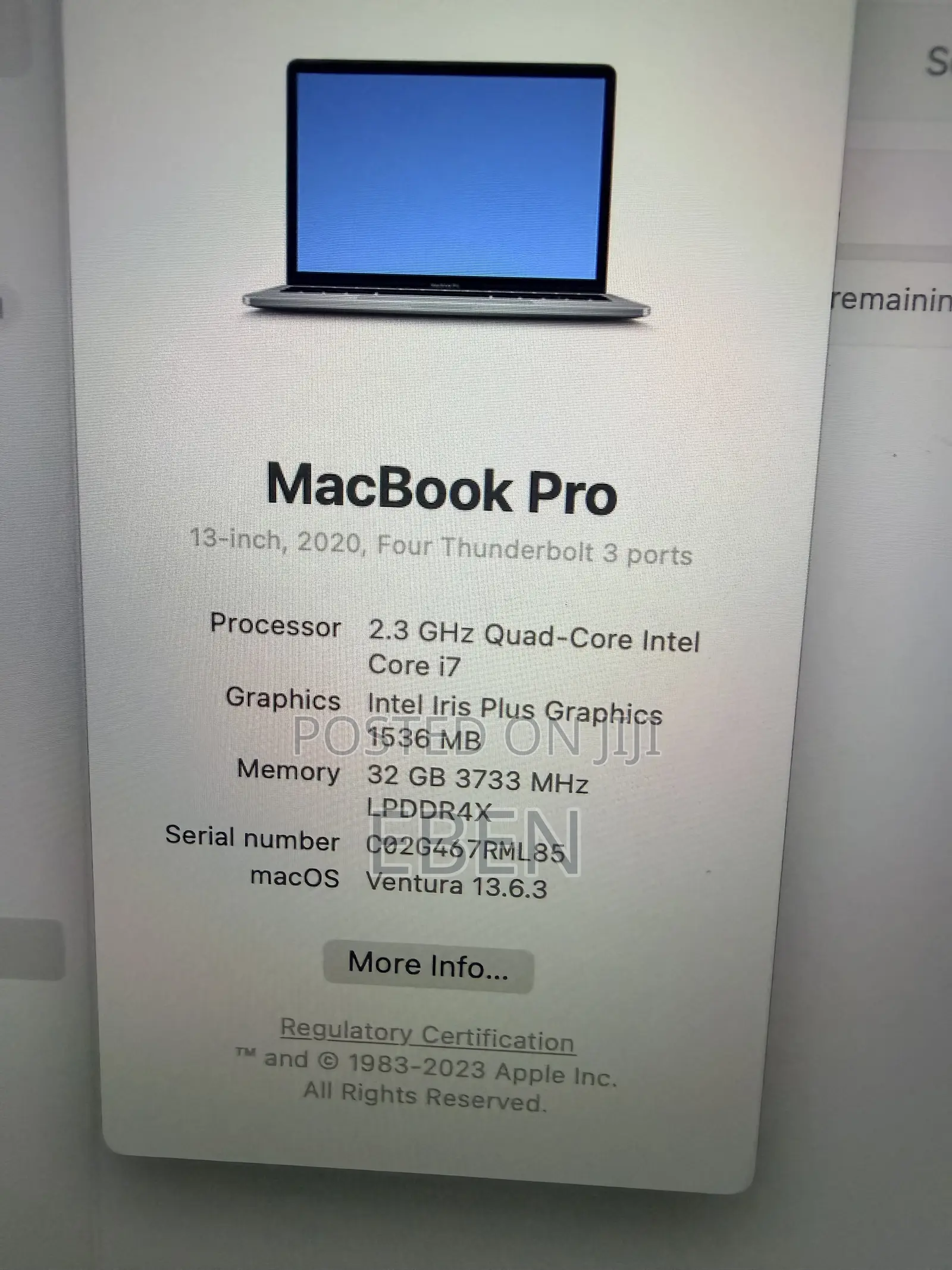 Laptop Apple MacBook Pro 2020 32GB Intel Core i7 SSD 1T