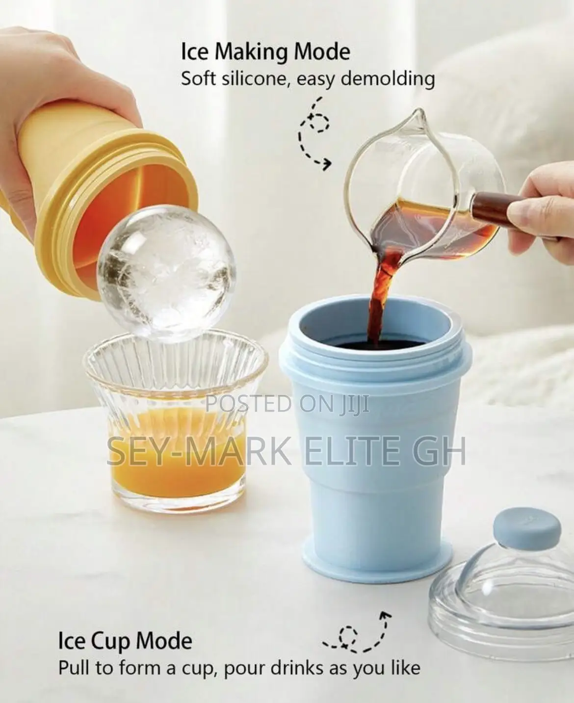 2 in 1 Foldable Silicone Ice Ball Maker Cup With Straw