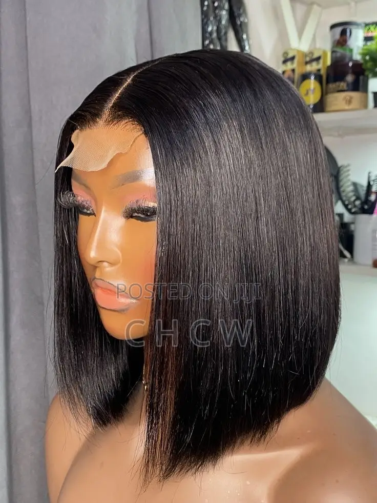 100% Black Human Hair Bob Wig With a 4by4 Closure
