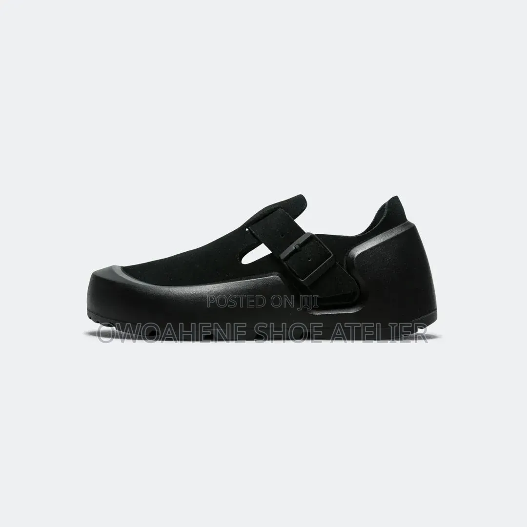 The Birkenstock Reykjavik Nubuck Leather Shoes in the Black Colorway.
