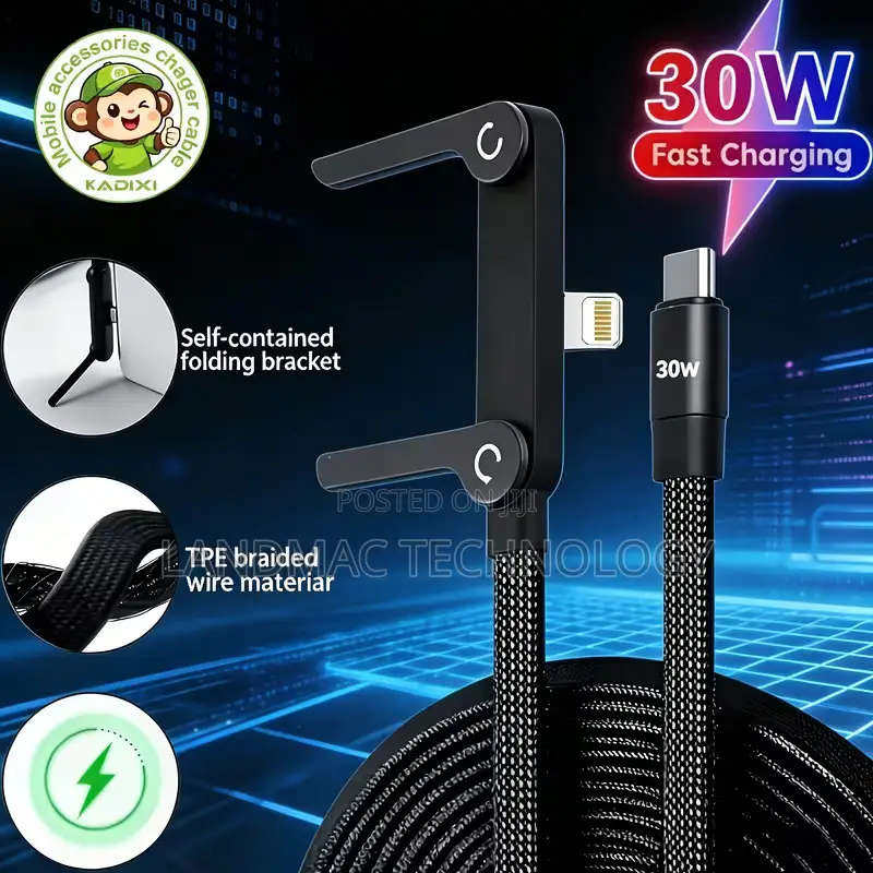 240W Fast Charging iPhone Charging & Data Cable, Built-in Phone Stand