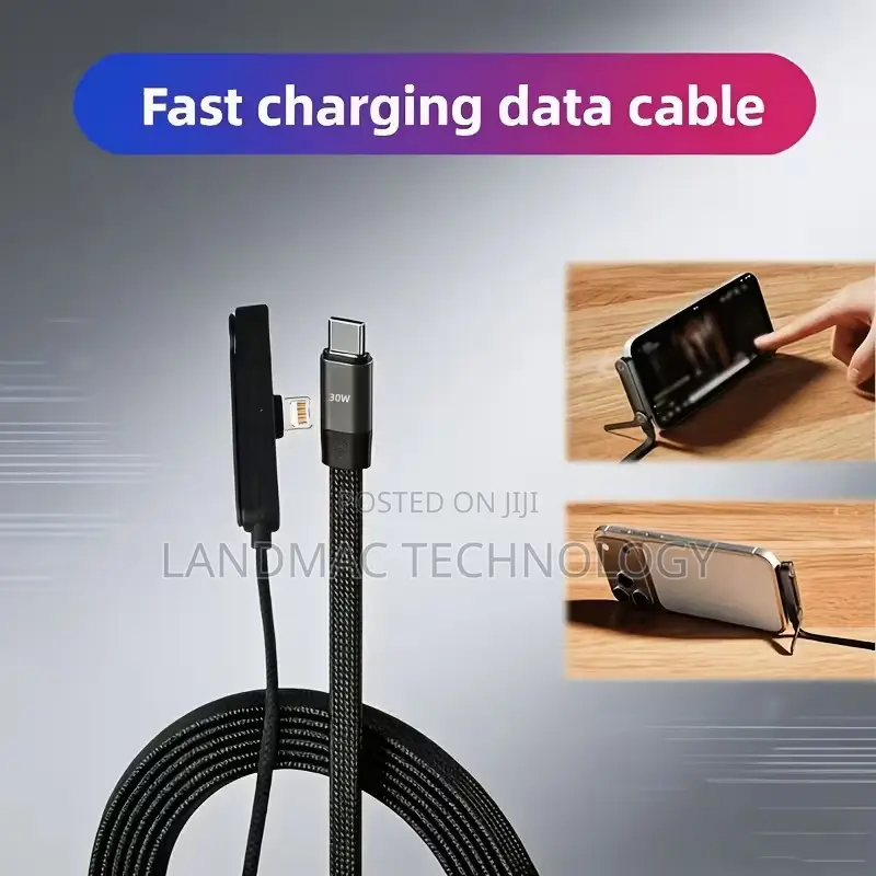 240W Fast Charging iPhone Charging & Data Cable, Built-in Phone Stand