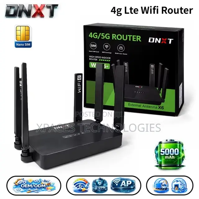 Wi-Fi6+ DNXT WR950 4g/5g LTE Rechargeable Router (MTN, Telecel, Tigo)