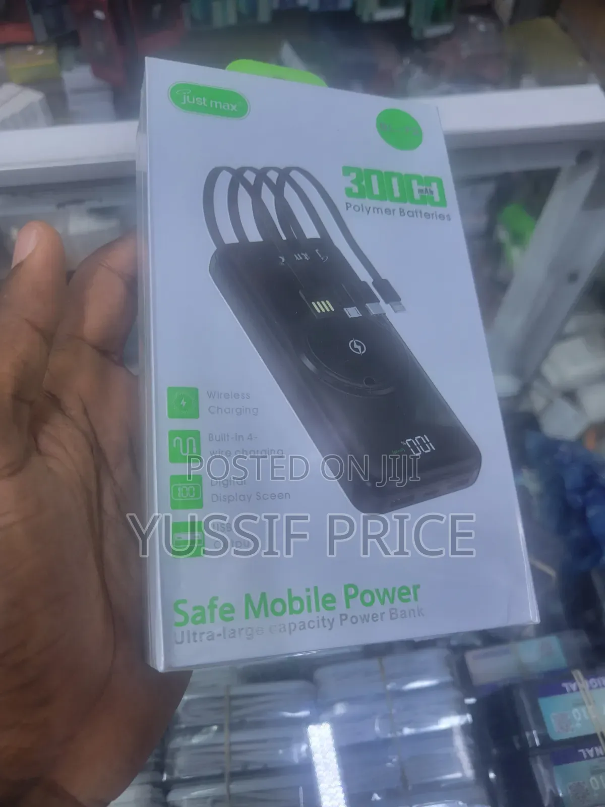 JustMax 30000mAh Power Bank Display, Dual USB, Wireless Charging
