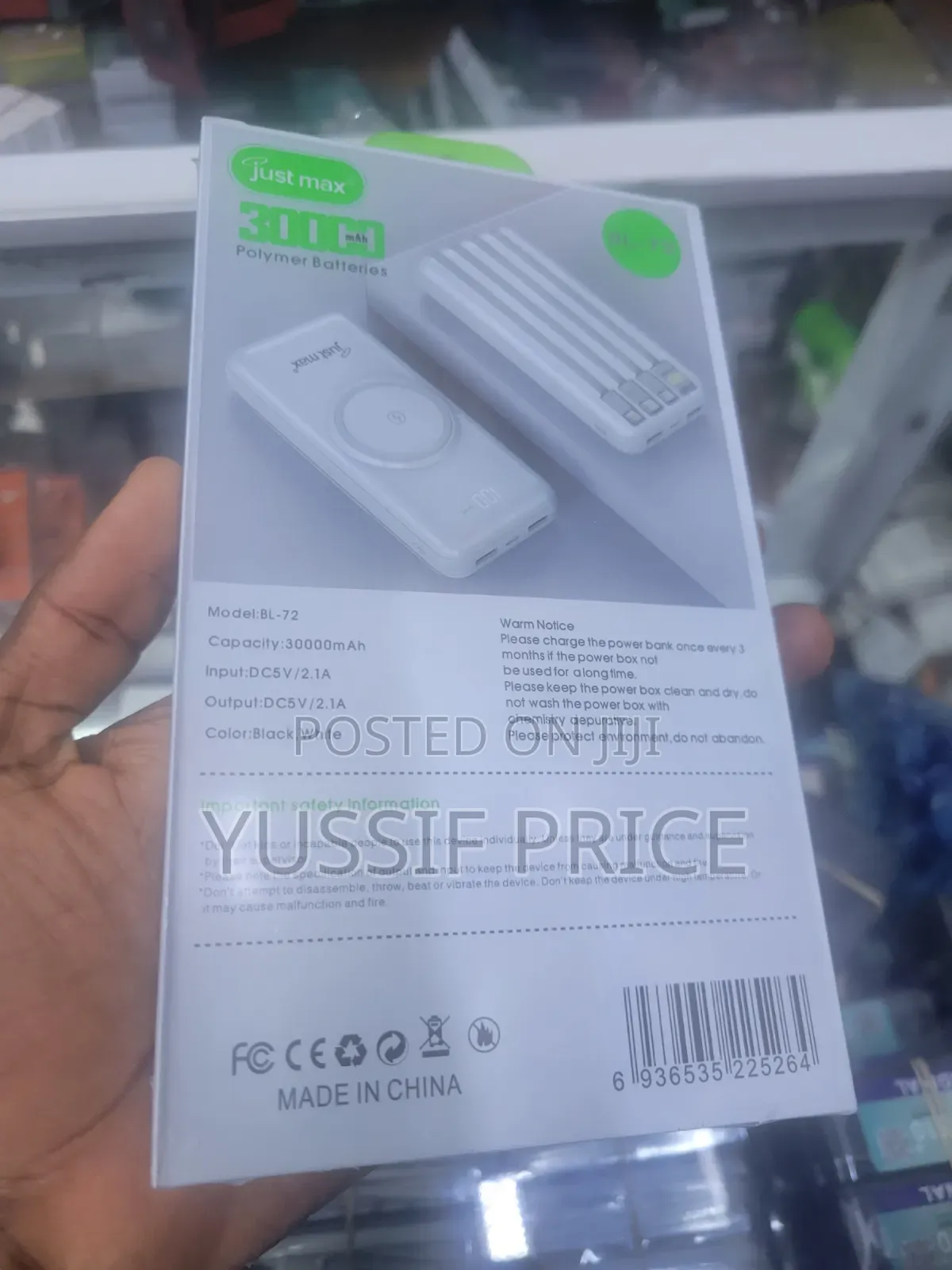 JustMax 30000mAh Power Bank Display, Dual USB, Wireless Charging