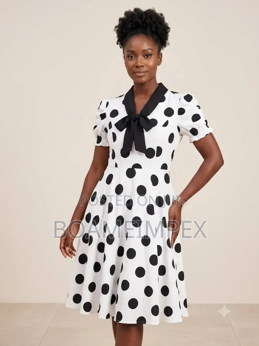Ladies White and Black Polka Dot Dress