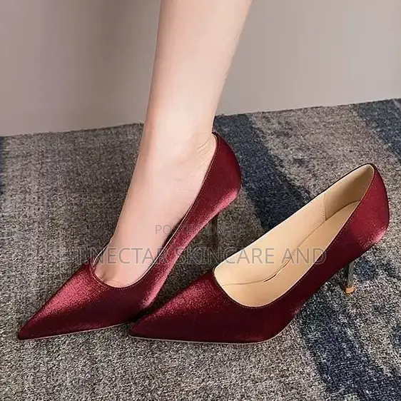 Burgundy Pointed-Toe Slingback Heels