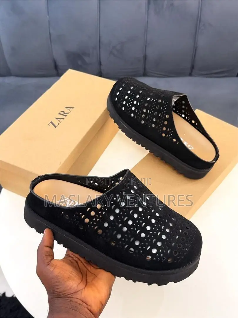 Original Zara Perforated Suede Slide - Black