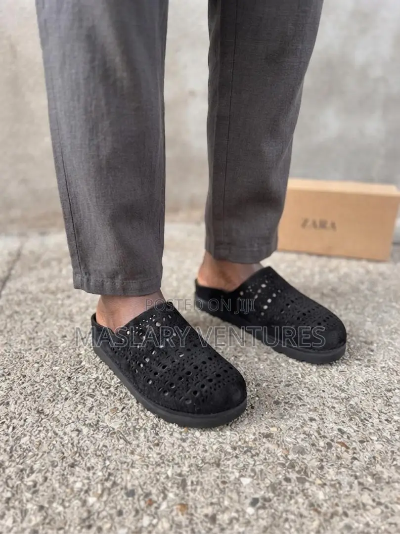 Original Zara Perforated Suede Slide - Black