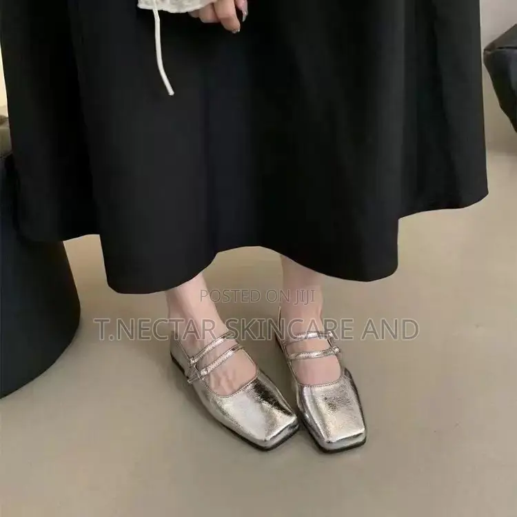 Silver Strappy Square-Toe Flats