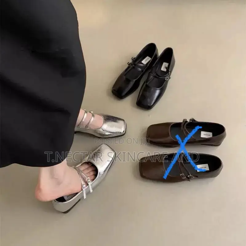 Silver Strappy Square-Toe Flats