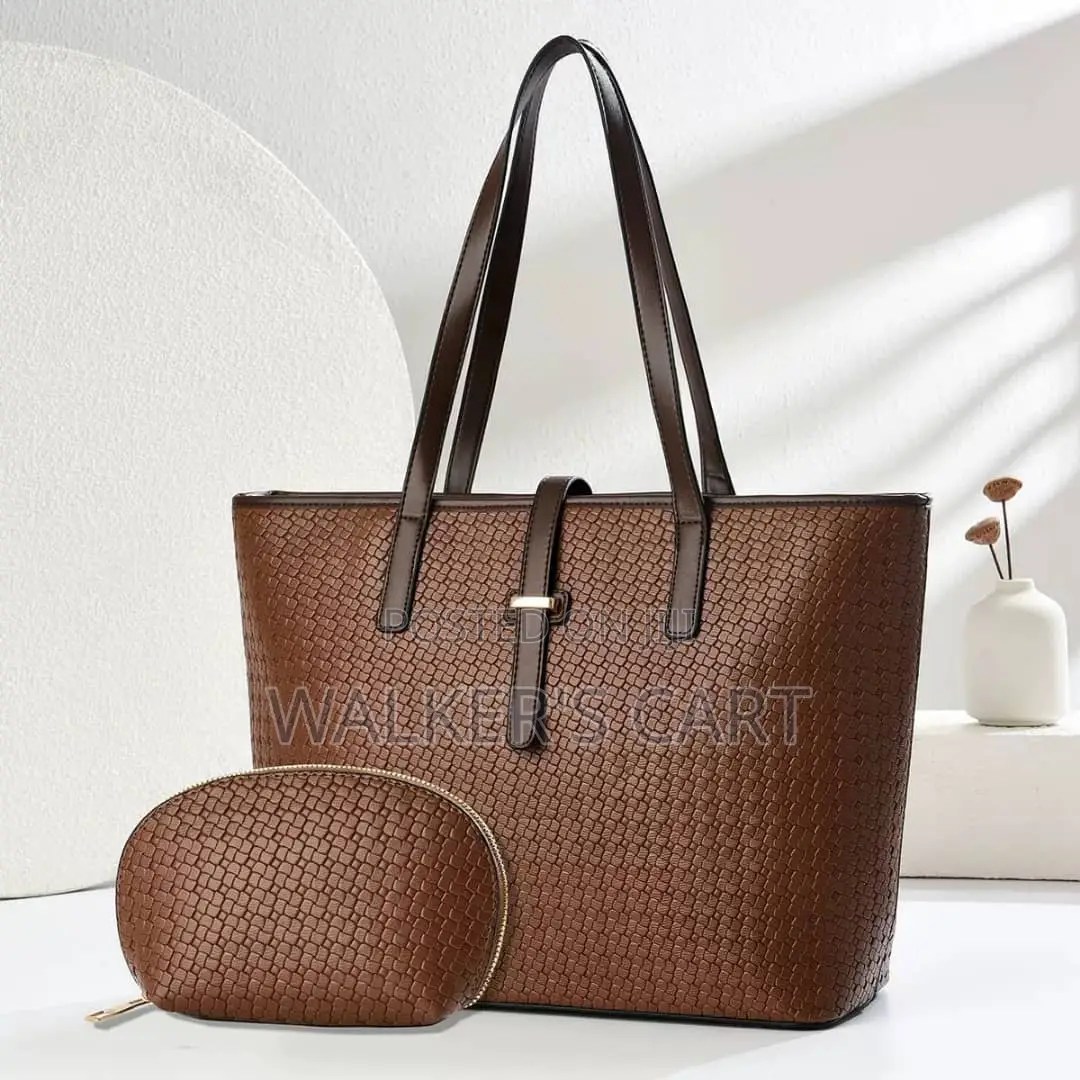 Woven Pattern Leather Tote Bag Set, 2-in-1 Women's Work Handbag