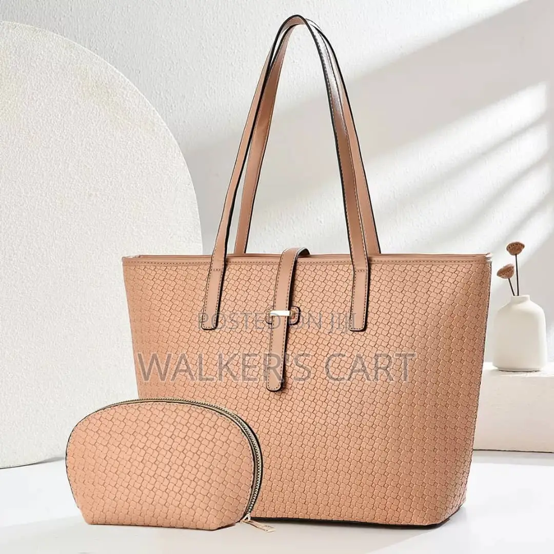 Woven Pattern Leather Tote Bag Set, 2-in-1 Women's Work Handbag