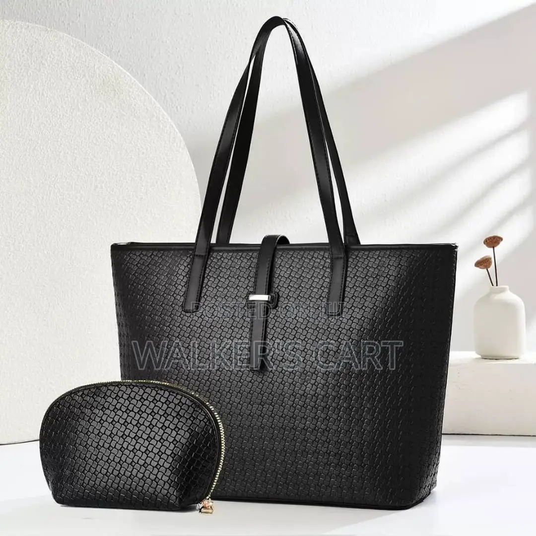 Woven Pattern Leather Tote Bag Set, 2-in-1 Women's Work Handbag