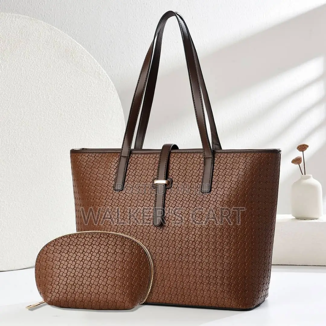 Woven Pattern Leather Tote Bag Set, 2-in-1 Women's Work Handbag