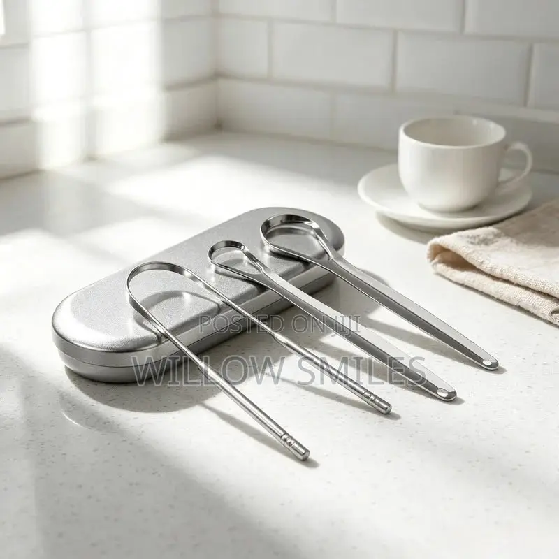 3-in-1 Clinical Stainless Steel Tongue Scrapper in a Case