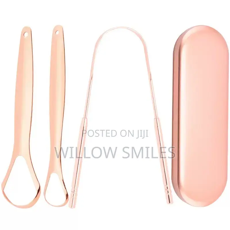 3-in-1 Clinical Stainless Steel Gold Tongue Scrapper in Case