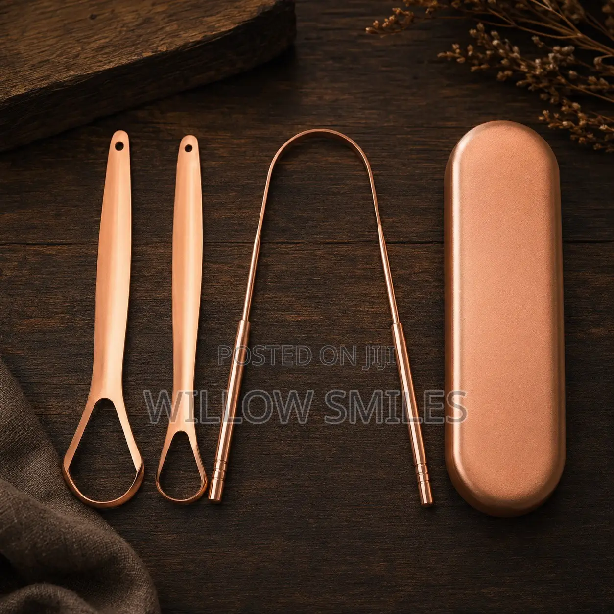 3-in-1 Clinical Stainless Steel Gold Tongue Scrapper in Case