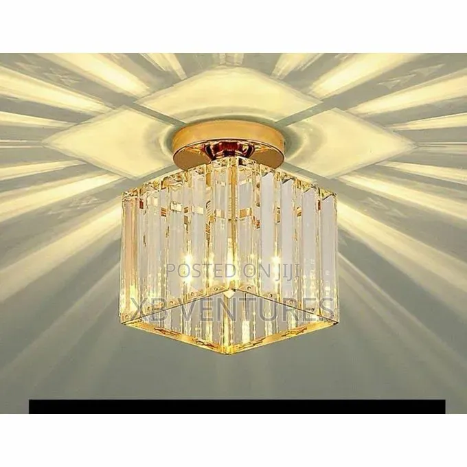 Gold Square LED Crystal Flush Mount Ceiling Light