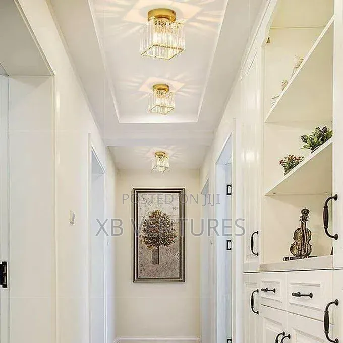 Gold Square LED Crystal Flush Mount Ceiling Light