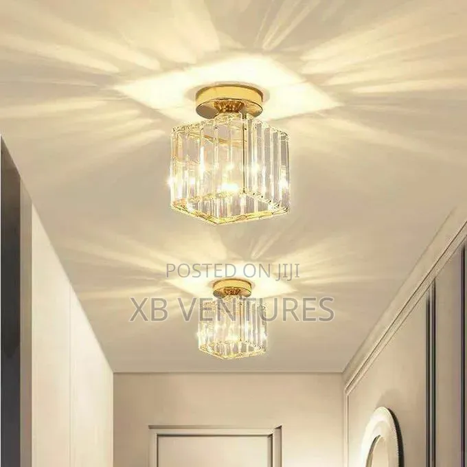 Gold Square LED Crystal Flush Mount Ceiling Light