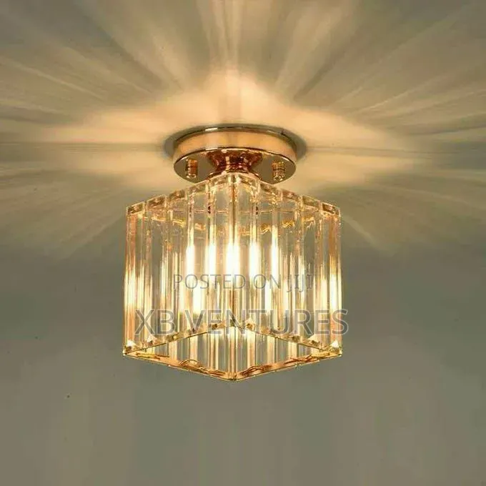 Gold Square LED Crystal Flush Mount Ceiling Light