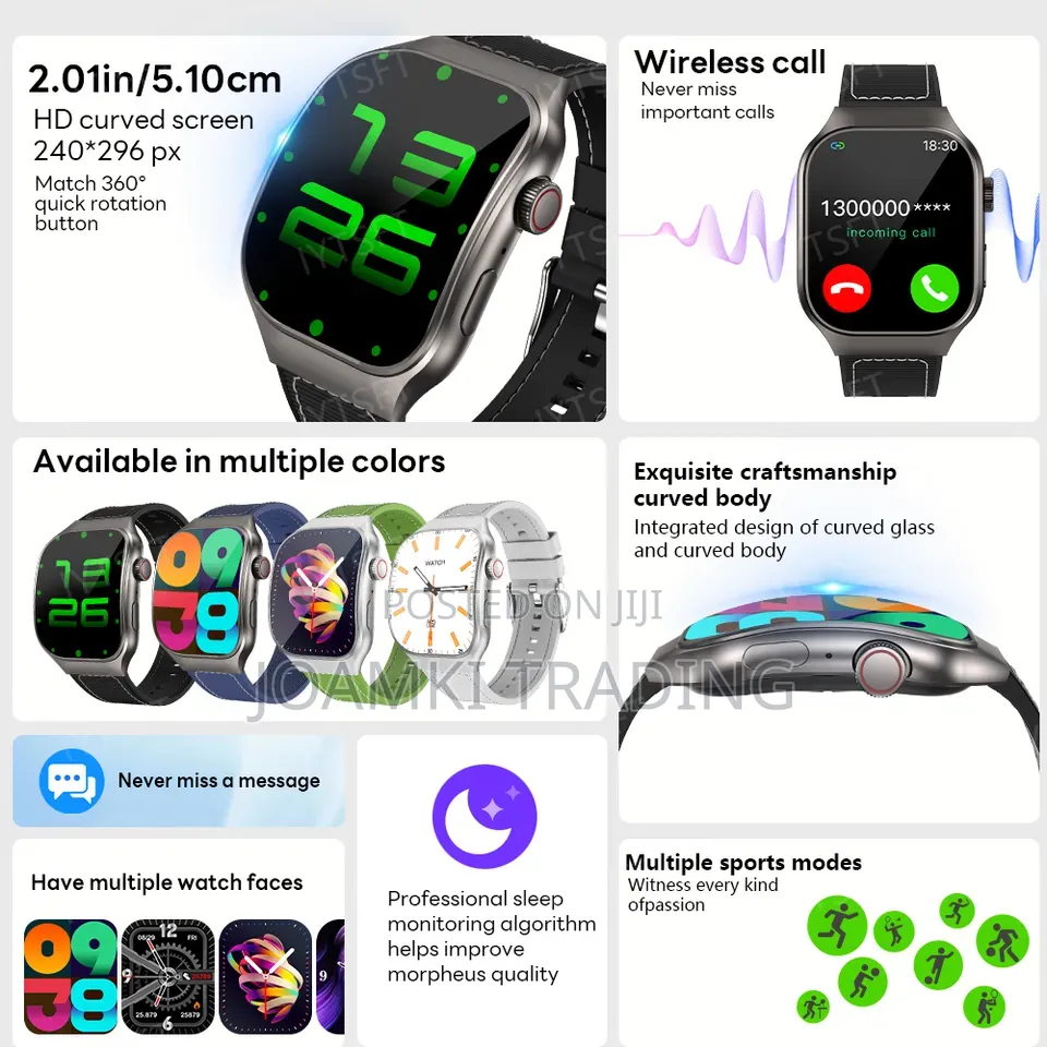 2.01" Curved Screen Smartwatch Men, Women, Bt Call,