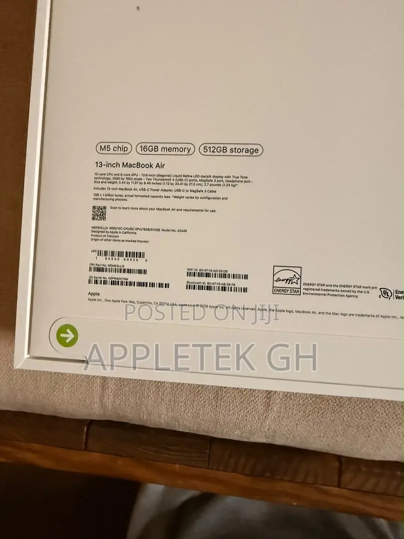 New Laptop Apple MacBook Air 2025 M4 16GB Apple M4 SSD 256GB