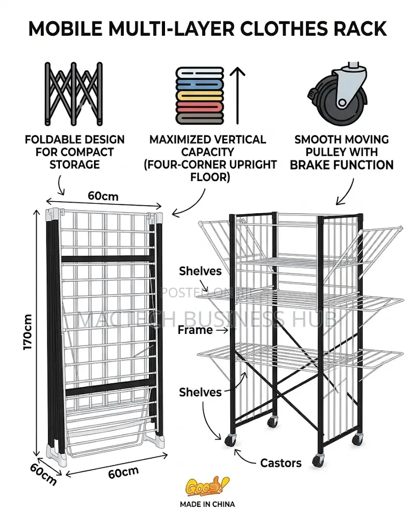 Foldable Floor Moving Clothes Hanger
