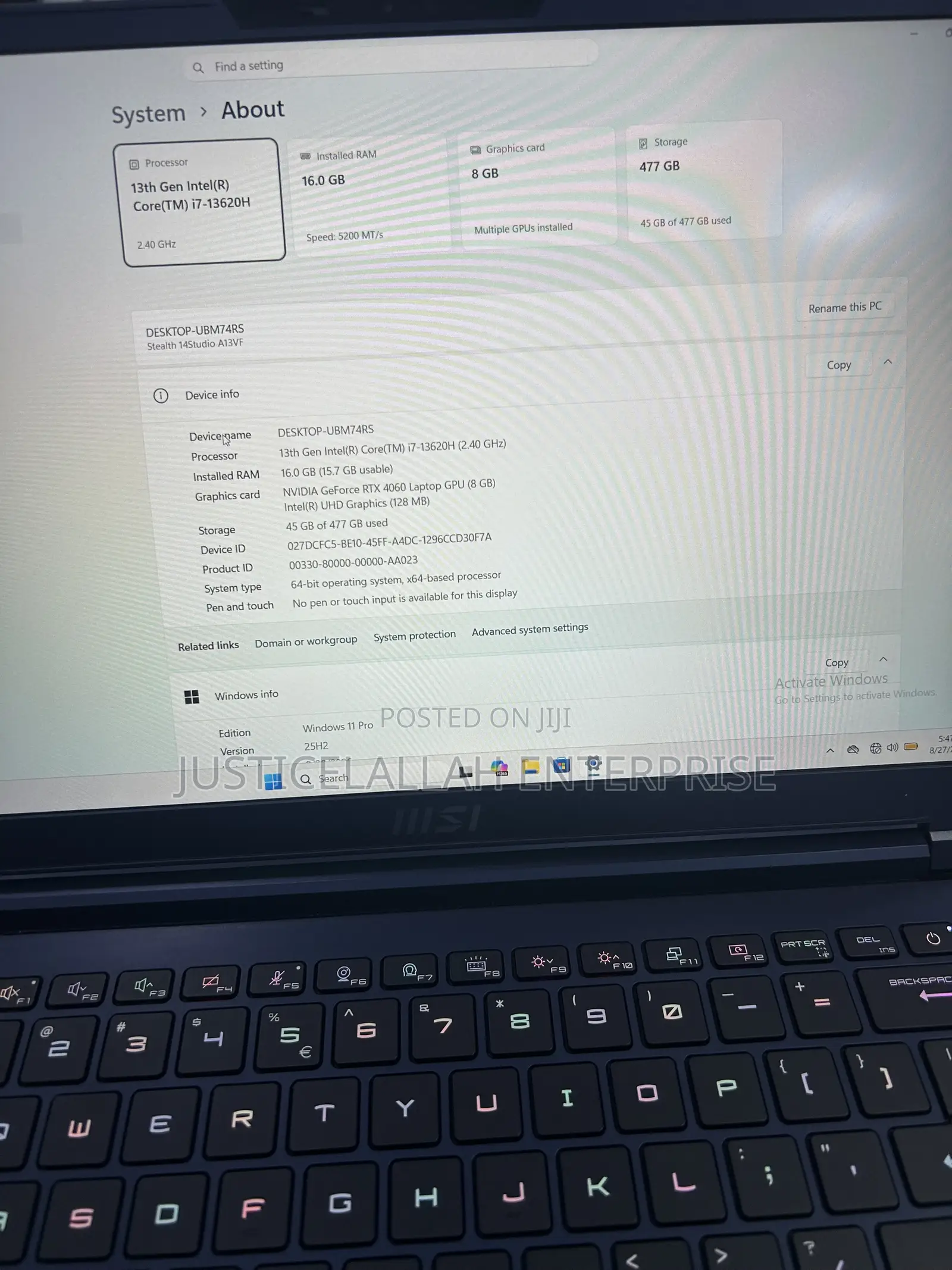Laptop MSI Stealth 14 Studio A13VF 16GB Intel Core i7 SSD 512GB