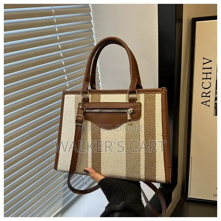Women's Canvas Striped Satchel Tote Bag